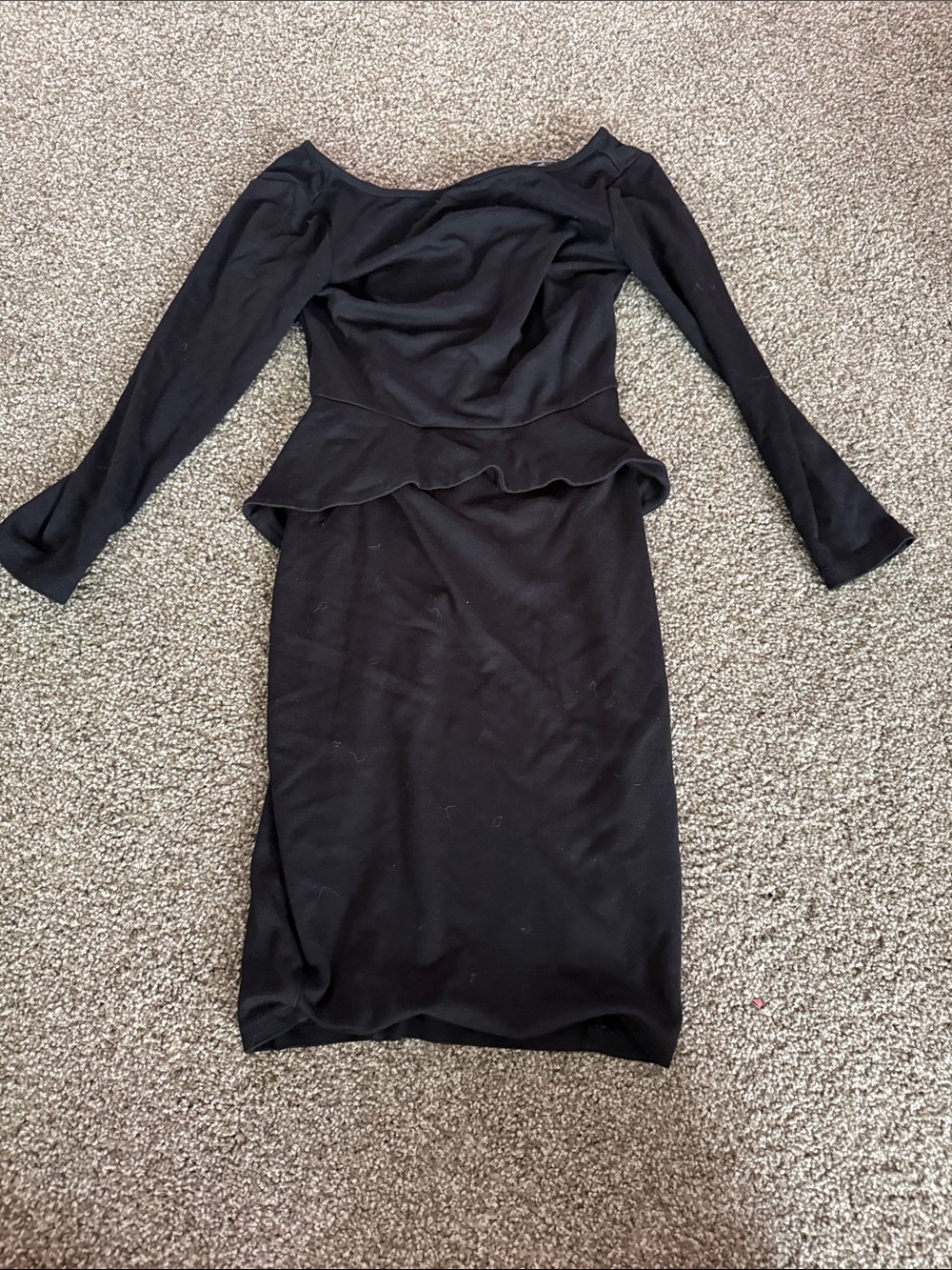 Black Off-Shoulder Long Sleeve Peplum Midi Dress